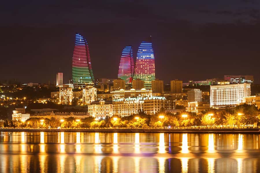 Panoramic Night Baku with Azerbaijan Tour - Flag Square closes the route with a national symbol